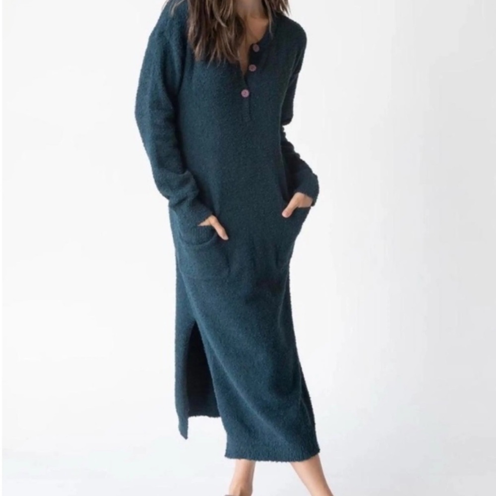 Natural Life green cozy up fleece sweater dress with pockets Sz XL loungewear